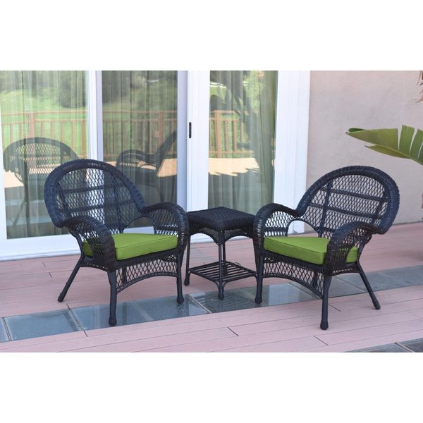 Propation W00211-2-CES029 3 Piece Santa Maria Black Wicker Chair Set; Green Cushion PR1363955